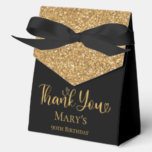90th Birthday Gold Glitter Thank You Favour Box