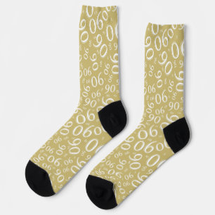90th Birthday Gold/White Random Number Pattern 90 Socks
