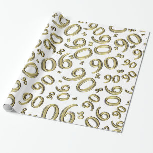 90th Birthday Gold & White Random Number Pattern Wrapping Paper