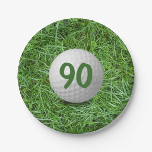 90th Birthday Golf Ball on Grass Paper Plate