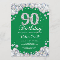 90th Birthday Green and Silver Diamond