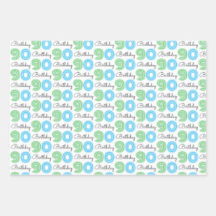 90th Birthday Green Blue Wrapping Paper Sheets