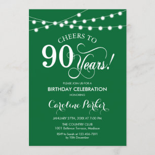 90th Birthday - Green White Invitation