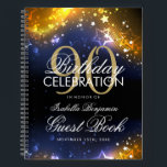 90th Birthday Guestbook Party Sparkles Gold Notebook<br><div class="desc">An elegant and sophisticated 90th (ninetieth) Birthday Guest Book template with Party Sparkles Gold design (featuring gold lights,  gold string and gold sparkles) with easy to customise text.</div>