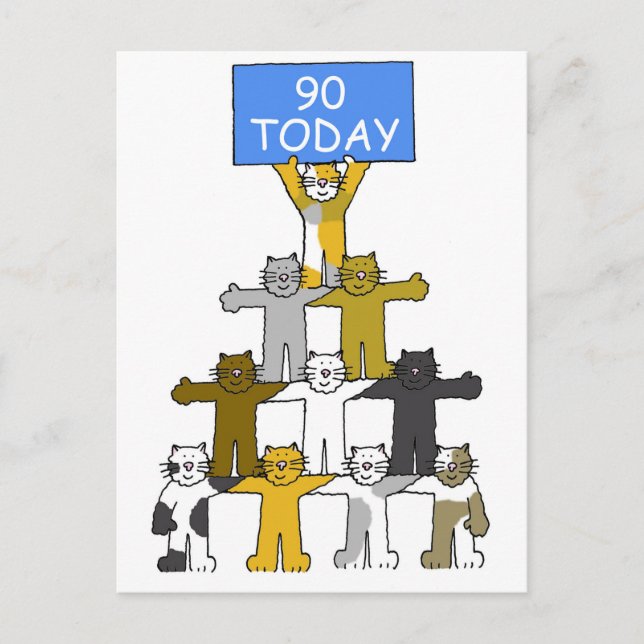 90th Birthday Humour Cartoon Cats Postcard (Front)