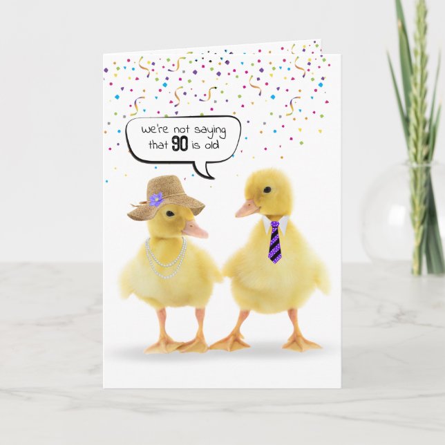 90th Birthday Humour with Ducklings Card (Front)