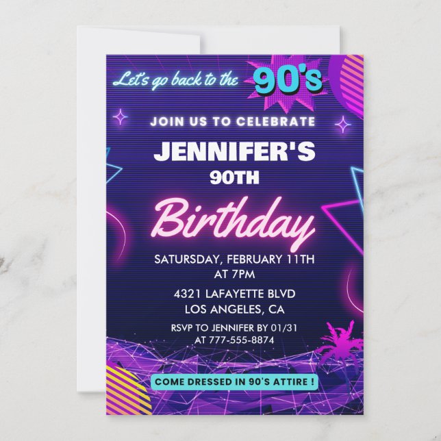90th birthday invitation 90s themed Retro (Front)