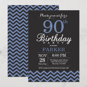 90th Birthday Invitation Black and Blue