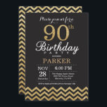 90th Birthday Invitation Black and Gold Glitter<br><div class="desc">90th Birthday Invitation with Black and Gold Glitter Chevron. Chalkboard. Adult Birthday. Man or Women Bday Invite. For further customisation,  please click the "Customise it" button and use our design tool to modify this template.</div>