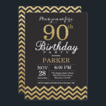 90th Birthday Invitation Black and Gold Glitter<br><div class="desc">90th Birthday Invitation with Black and Gold Glitter Chevron. Chalkboard. Adult Birthday. Man or Women Bday Invite. For further customisation,  please click the "Customise it" button and use our design tool to modify this template.</div>