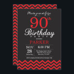 90th Birthday Invitation Black and Red<br><div class="desc">90th Birthday Invitation with Black and Red Chevron. Chalkboard. Adult Birthday. Man or Women Bday Invite. For further customisation,  please click the "Customise it" button and use our design tool to modify this template.</div>