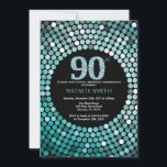 90th Birthday Invitation Black and Teal Glitter<br><div class="desc">90th Birthday Invitation. Black and Teal Glitter. Teal Diamond. Adult Birthday Party. For Men or Women. For further customisation,  please click the "Customise it" button and use our design tool to modify this template.</div>
