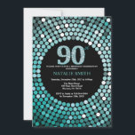 90th Birthday Invitation Black and Teal Glitter<br><div class="desc">90th Birthday Invitation. Black and Teal Glitter. Teal Diamond. Adult Birthday Party. For Men or Women. For further customisation,  please click the "Customise it" button and use our design tool to modify this template.</div>