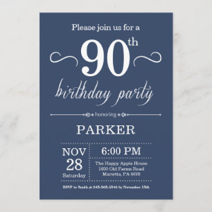 90th Birthday Invitation Blue