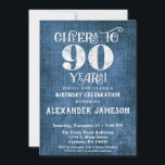 90th Birthday Invitation Blue Linen Rustic Cheers<br><div class="desc">A rustic 90th birthday party invitation in blue linen burlap with white type that says cheers to 90 years. Great for casual birthday celebrations. Suitable for men's or women's birthday parties.</div>