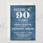 90th Birthday Invitation Blue Linen Rustic Cheers<br><div class="desc">A rustic 90th birthday party invitation in blue linen burlap with white type that says cheers to 90 years. Great for casual birthday celebrations. Suitable for men's or women's birthday parties.</div>