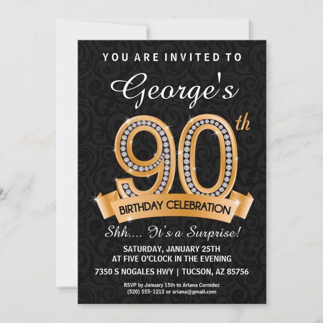 90th Birthday Invitation Diamond Milestone Invite (Front)