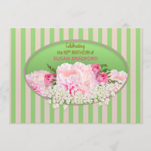 90th Birthday Invitation, Feminine w/Flowers Invitation