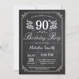 90th Birthday Invitation Floral Chalkboard