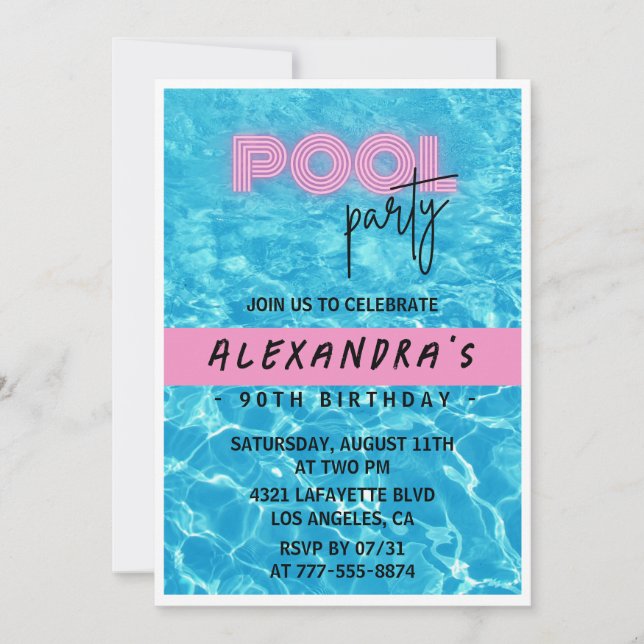 90th birthday invitation for her Pool Party Summer (Front)