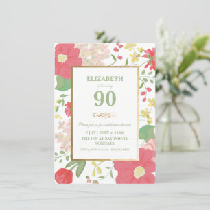 90th Birthday Invitation - Gold, Elegant Floral