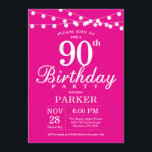 90th Birthday Invitation Hot Pink<br><div class="desc">90th Birthday Invitation with String Lights. Hot Pink Background. Women Female Lady Elegant Modern bday.  13th 15th 16th 18th 20th 21st 30th 40th 50th 60th 70th 80th 90th 100th,  Any age. For further customisation,  please click the "Customise it" button and use our design tool to modify this template.</div>