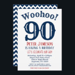 90th Birthday Invitation Mens Navy Blue<br><div class="desc">A funny and striking 90th birthday invitation for a husband,  friend,  father or grandad.</div>