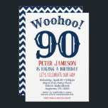 90th Birthday Invitation Mens Navy Blue<br><div class="desc">A funny and striking 90th birthday invitation for a husband,  friend,  father or grandad.</div>