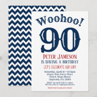 90th Birthday Invitation Mens Navy Blue