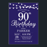 90th Birthday Invitation Navy Blue<br><div class="desc">90th Birthday Invitation with String Lights. Navy Blue Background. 13th 15th 16th 18th 20th 21st 30th 40th 50th 60th 70th 80th 90th 100th,  Any age. For further customisation,  please click the "Customise it" button and use our design tool to modify this template.</div>