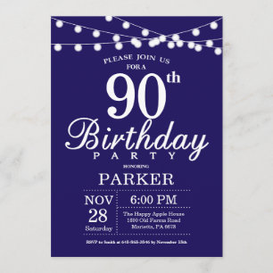 90th Birthday Invitation Navy Blue