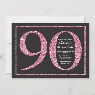 90th Birthday Invitation Pink Glitter Chalkboard