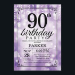 90th Birthday Invitation Purple Glitter<br><div class="desc">90th Birthday Invitation with Purple String Lights with Purple Glitter Background. Purple Birthday. Adult Birthday. Men or Women Bday Invite. 13th 15th 16th 18th 20th 21st 30th 40th 50th 60th 70th 80th 90th 100th, Any age. For further customisation, please click the "Customise it" button and use our design tool to...</div>