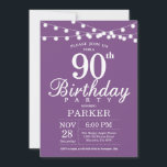 90th Birthday Invitation Purple Lavender Lilac<br><div class="desc">90th Birthday Invitation with String Lights. Purple Lavender Lilac Background. Women Female Lady Elegant Modern bday.  13th 15th 16th 18th 20th 21st 30th 40th 50th 60th 70th 80th 90th 100th,  Any age. For further customisation,  please click the "Customise it" button and use our design tool to modify this template.</div>