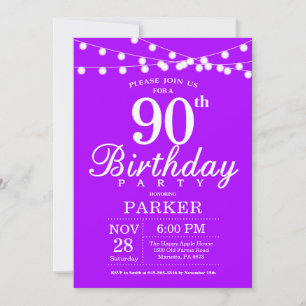 90th Birthday Invitation Purple Lavender Lilac