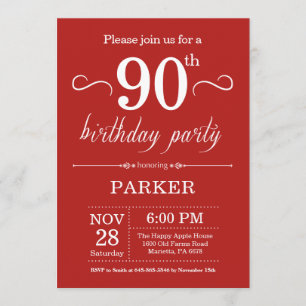90th Birthday Invitation Red
