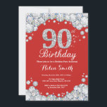 90th Birthday Invitation Red and Silver Diamond<br><div class="desc">90th Birthday Invitation. Red and Silver Rhinestone Diamond. Elegant Birthday Bash invite. Adult Birthday. Women Birthday. Men Birthday. For further customisation,  please click the "Customise it" button and use our design tool to modify this template.</div>