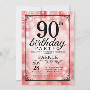 90th Birthday Invitation Red Glitter