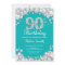 90th Birthday Invitation Teal and Silver Diamond