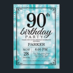 90th Birthday Invitation Teal Glitter<br><div class="desc">90th Birthday Invitation with Teal String Lights with Teal Glitter Background. Teal Birthday. Adult Birthday. Men or Women Bday Invite. 13th 15th 16th 18th 20th 21st 30th 40th 50th 60th 70th 80th 90th 100th, Any age. For further customisation, please click the "Customise it" button and use our design tool to...</div>