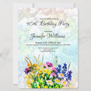 90th Birthday invitation wild flowers