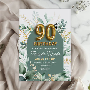 90th Birthday Invitation with Elegant Gold Accents