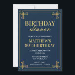 90th birthday invitations Birthday dinner Men navy<br><div class="desc">90th birthday invitations Birthday dinner Men elegant chic navy</div>