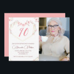 90th birthday invitations Boho Floral Photo<br><div class="desc">90th birthday invitations Boho Flowers Photo Pink</div>