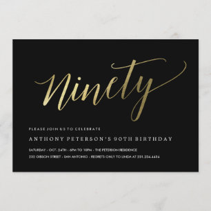 90th Birthday Invitations -  Formal Faux Gold