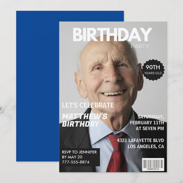 90th birthday invitations Men Him Magazine Cover (Front/Back)