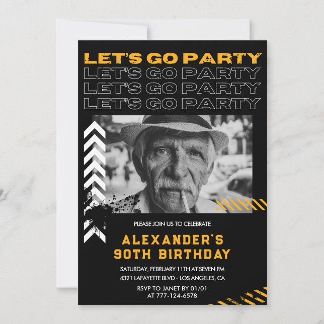 90th birthday invitations Men Photo Spray paint (Front)