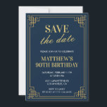 90th birthday invitations Men Save the date Navy<br><div class="desc">Elegant 90th birthday invitations Men Save the date Navy Gold chic modern</div>