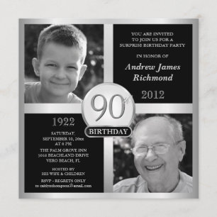 90th Birthday Invitations Then & Now 2 Photos