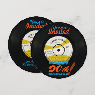 90th Birthday Invite Retro Vinyl Record 45 RPM
